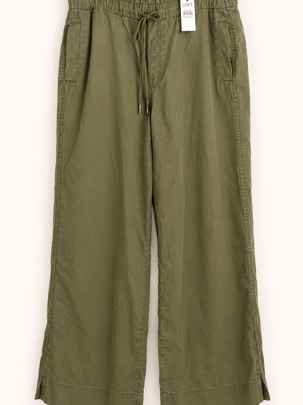 NWT LOFT Olive Green Wide Leg Drawstring Pants Size L